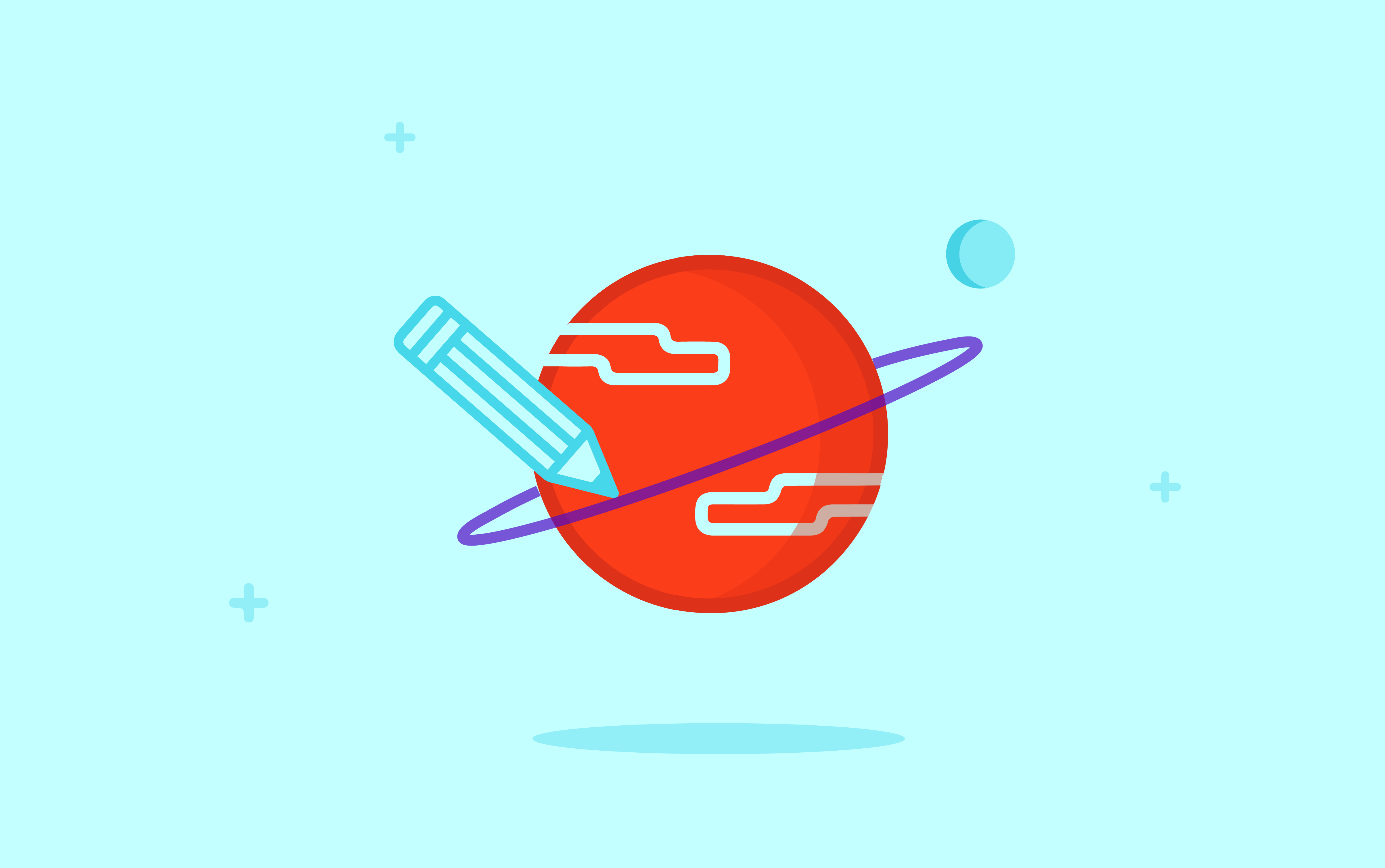 Illustration of an orange planet and a pencil