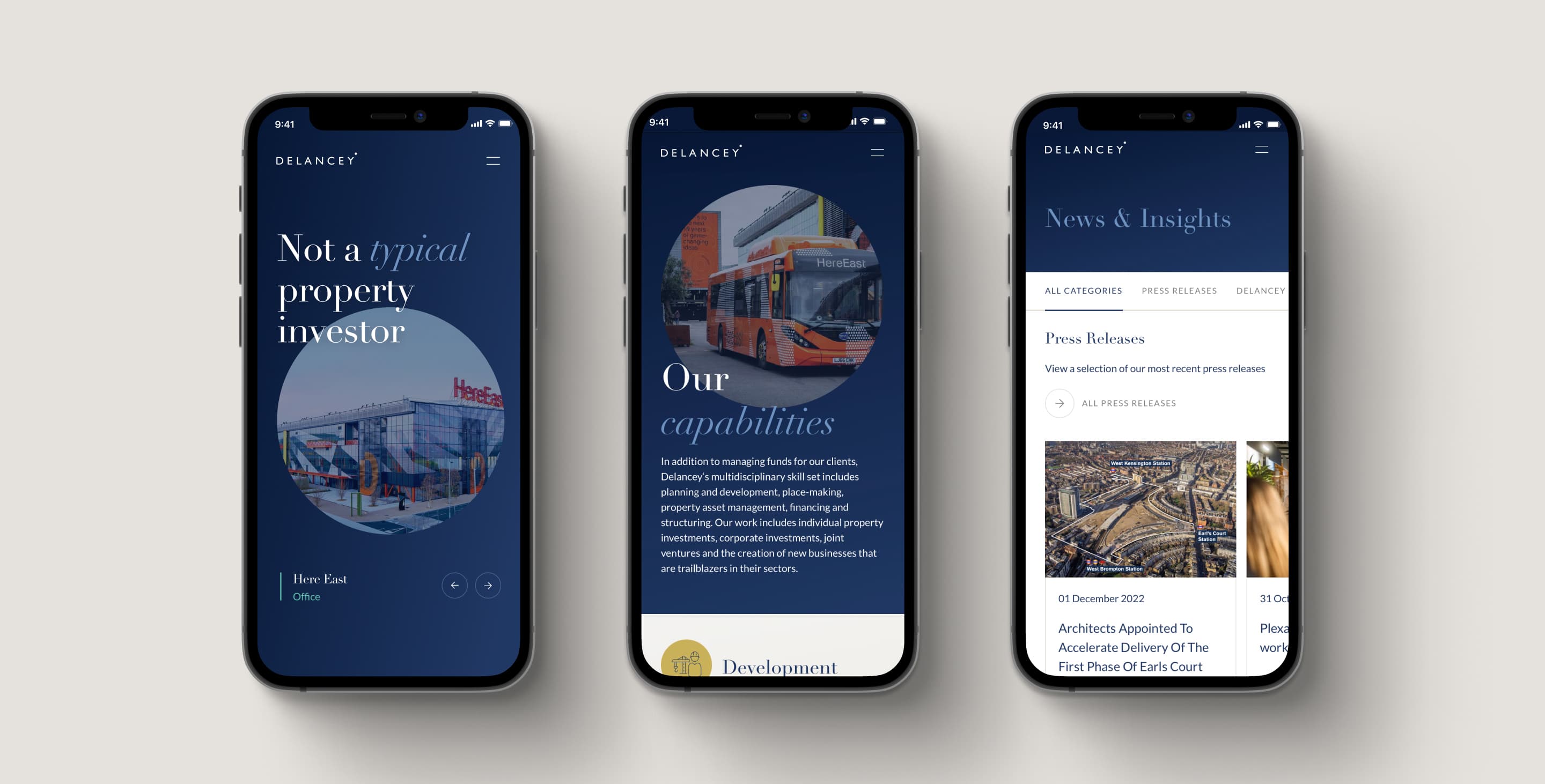 Property Investor Website Design for Delancey - mobile first screens